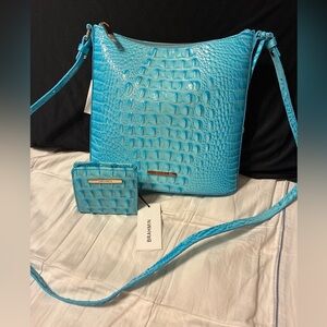Brahmin ladies Katie tropic blue leather Melbourne crossbody purse & wallet set